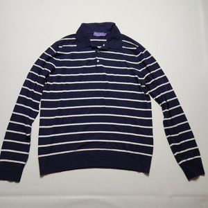 Ralph Lauren Purple Label Long Sleeve Striped Wool Polo Shirt Men Size Large O7